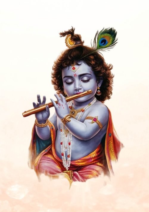 Bhagwan Bal Krishna Playing the Divine Flute wallpaper